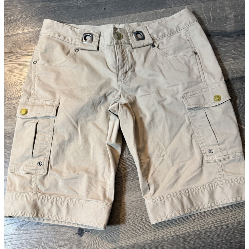 ATHLETA  Womens Tan sz 6  Grommet Trimmed Cargo Shorts Pockets Organic Cotton